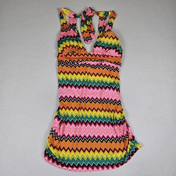 Coogi Beach Coverup Dress Womens S Chevron Colorful Y2K Mini Halter Padded Bra - Picture 16 of 16